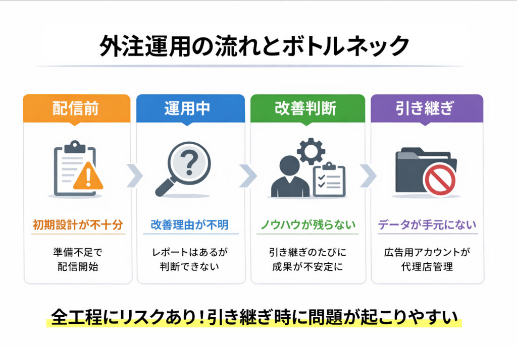 外注運用の流れとボトルネックの図解