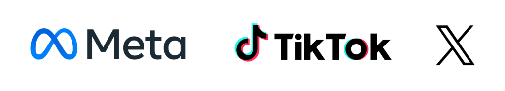 Meta、TikTok、Xのロゴ